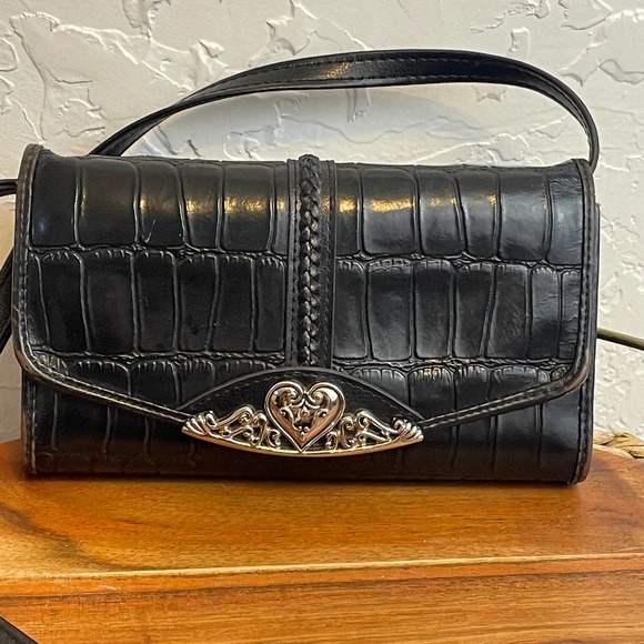 Brighton Handbags - Brighton Black Leather Embossed Crossbody Purse